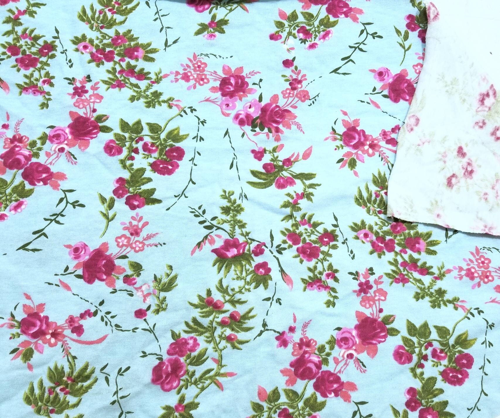 Dark Pink Flowers Cotton Jersey Print by the Yard Etsy