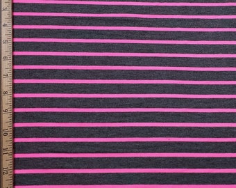 Bright Pink Stripes on Charcoal Rayon Spandex Jersey Knit Fabric Sold in 30"x36" Cuts