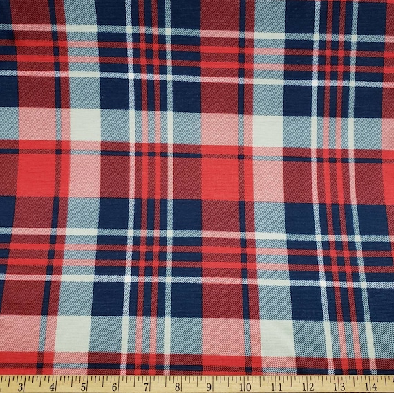 Blue Red Navy Print Ponte De Roma Knit Fabric by the Yard