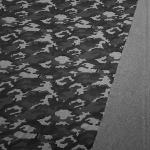 Heathered Camo Print Reversible Poly Spandex Fabric - Black, Charcoal, and Light Gray - By the Yard
