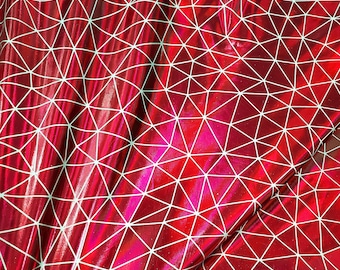 Tejido de spandex con lámina metálica roja: tejido geométrico de vidrio roto con elasticidad en 4 direcciones