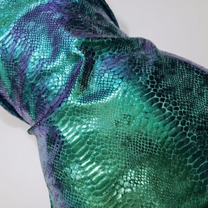 Deep Sea Green Metallic Exotic Two Tone Dragon Scales on Hunter Green Crushed Ice Velvet Fabric by the Yard image 3