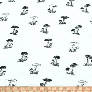 Small Mushrooms on Off White Organic Cotton Jersey by the Yard