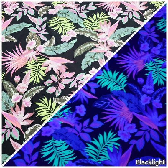 Tropical Foliage Blacklight Reactive Swimwear Spandex 4 Way