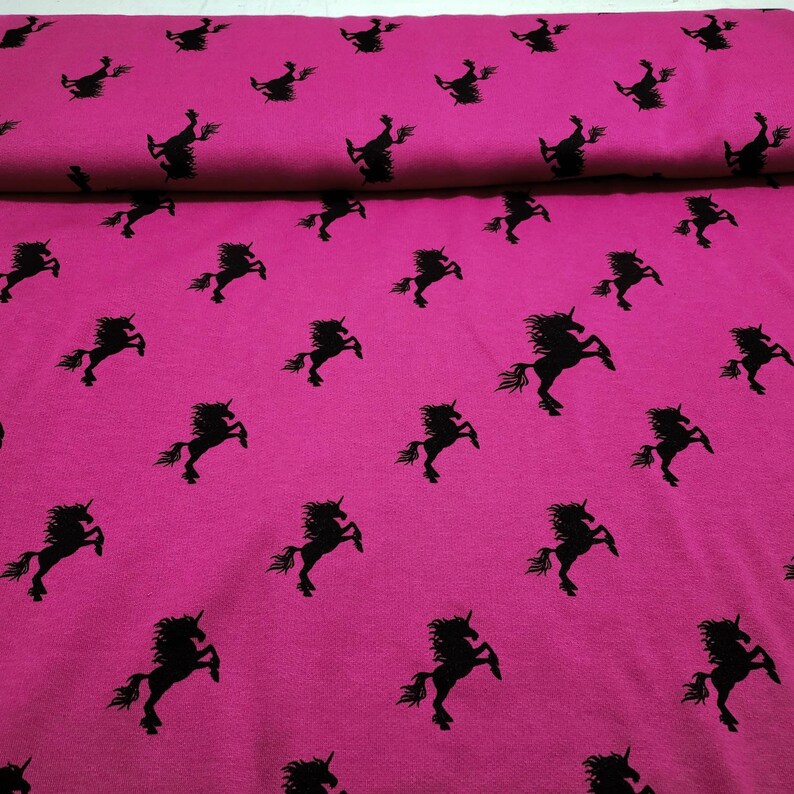 Black Unicorns on Fuchsia Poly Cotton Fleece by the Yard Etsy
