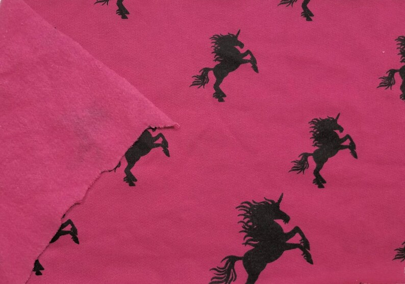 Black Unicorns on Fuchsia Poly Cotton Fleece by the Yard Etsy