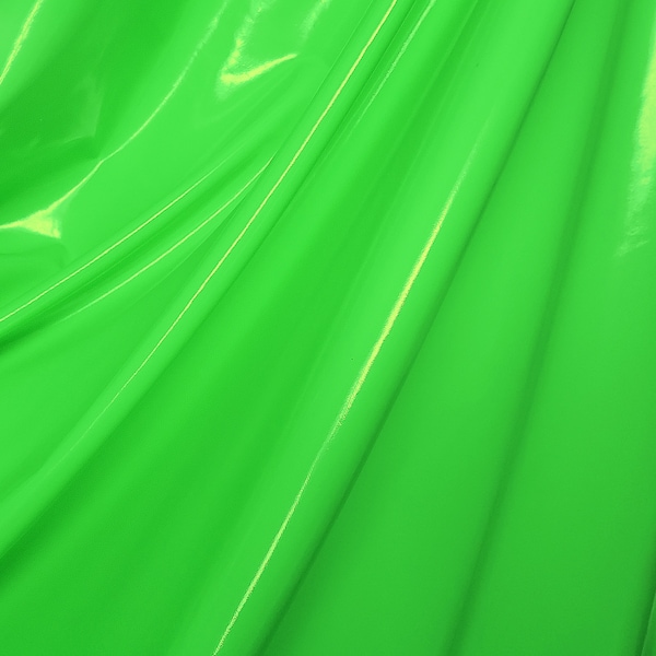 Bright Green Color Imitation Latex Fabric - Glossy Liquid Look with 4-Way Stretch - Ideal for Apparel, Cosplay, Crafts, and More