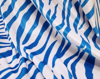 Royal Blue Tiger Animal Print Stretch Velvet Fabric - By the Yard