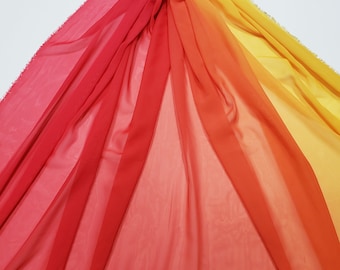 Red to Orange to Yellow Sunset Ombre Chiffon Fabric - 100% Polyester, Sheer with Fluid Drape - 59/60" Wide - Sold by the Yard