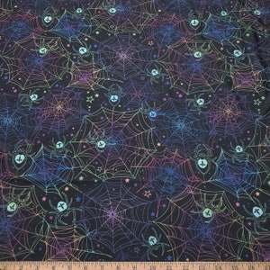 Spiders in Space Halloween Print 4-Way Stretch Poly Spandex Fabric by the Yard