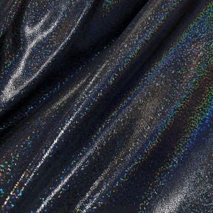 Black with Iridescent Hologram Foil Spandex Fabric: Suncatcher 4-Way Stretch