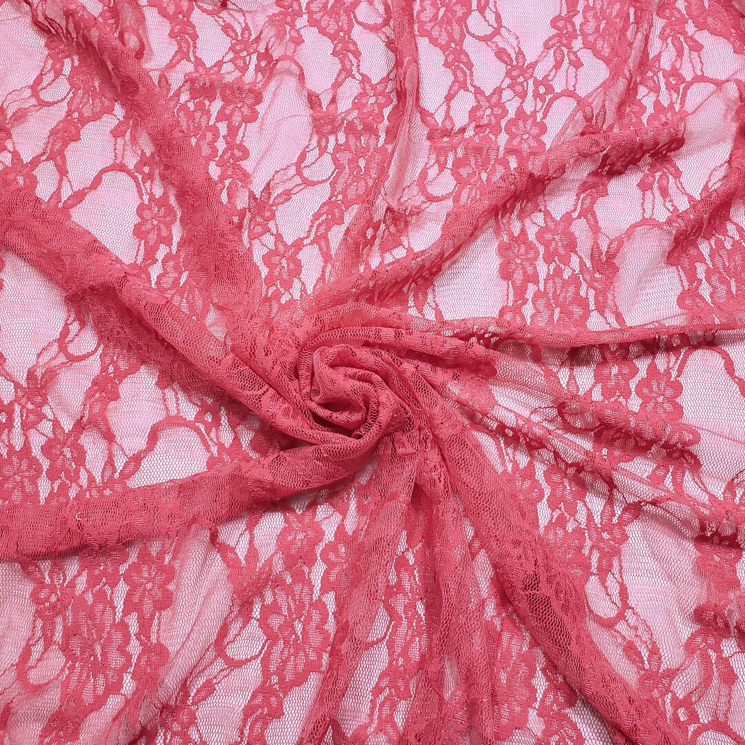 Dark Coral Stretch Lace Fabric by the Yard - Etsy