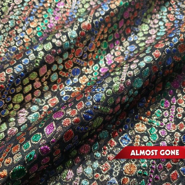 Colorful Rainbow Stained Glass Metallic Brocade Fabric for Apparel and Decor