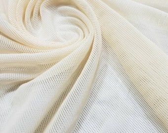 Solid Mesh Eggnog Color Poly Spandex Stretch Fabric by the Yard
