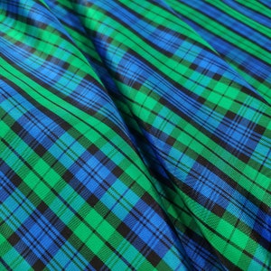 Green, Blue and Black Yarn Dyed Plaid Taffeta Fabric by the Yard