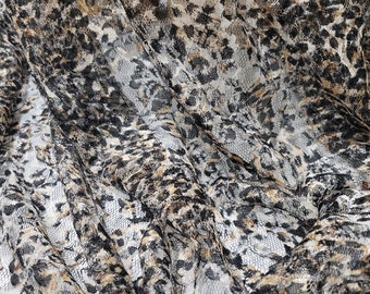 Animal Print Pattern Over a Flowery Base Non-Stretch Lace Fabric by the Yard