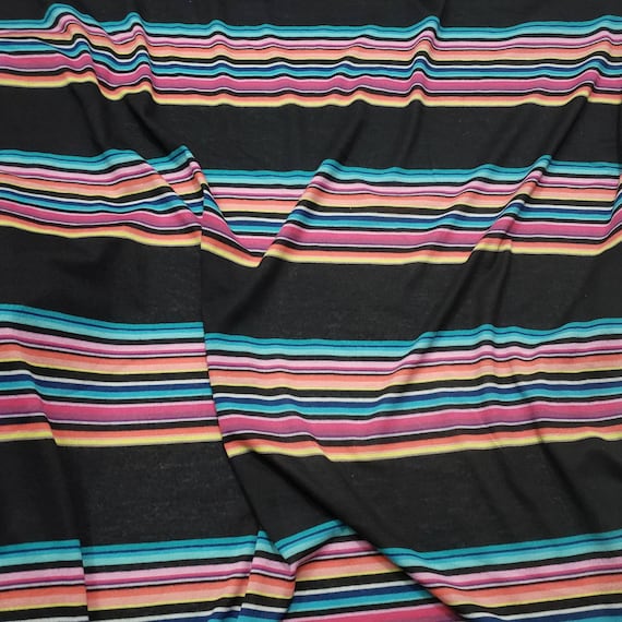 Colorful Yarn Dyed Stripes on Black Lightweight Poly Rayon | Etsy