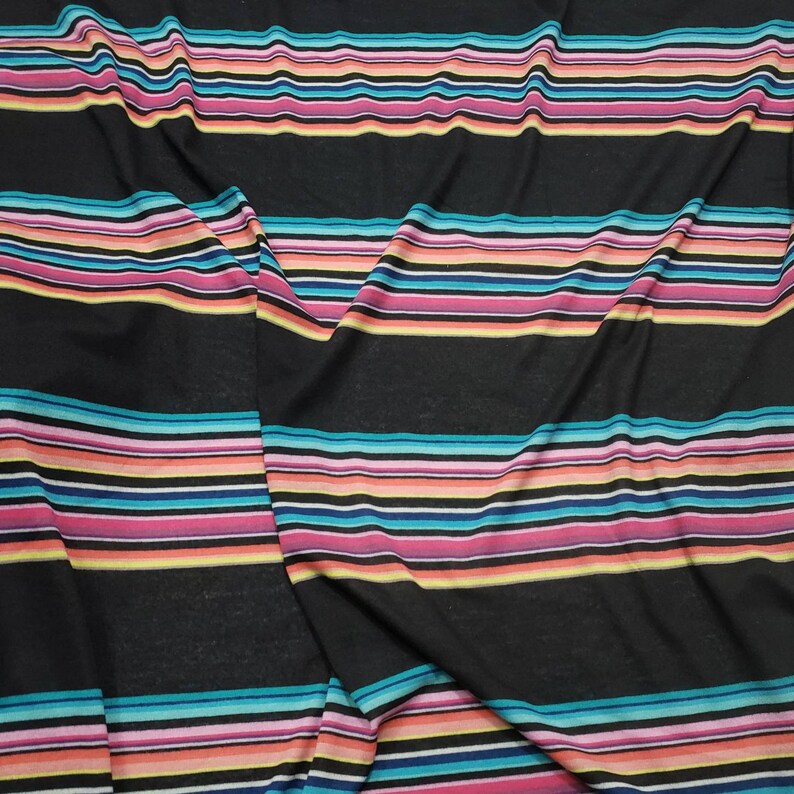 Colorful Yarn Dyed Stripes on Black Lightweight Poly Rayon Etsy