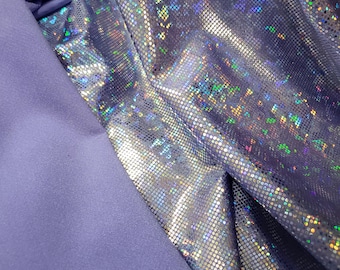 Tejido de spandex iridiscente morado con efecto de cristal roto: elasticidad metálica en 4 direcciones.