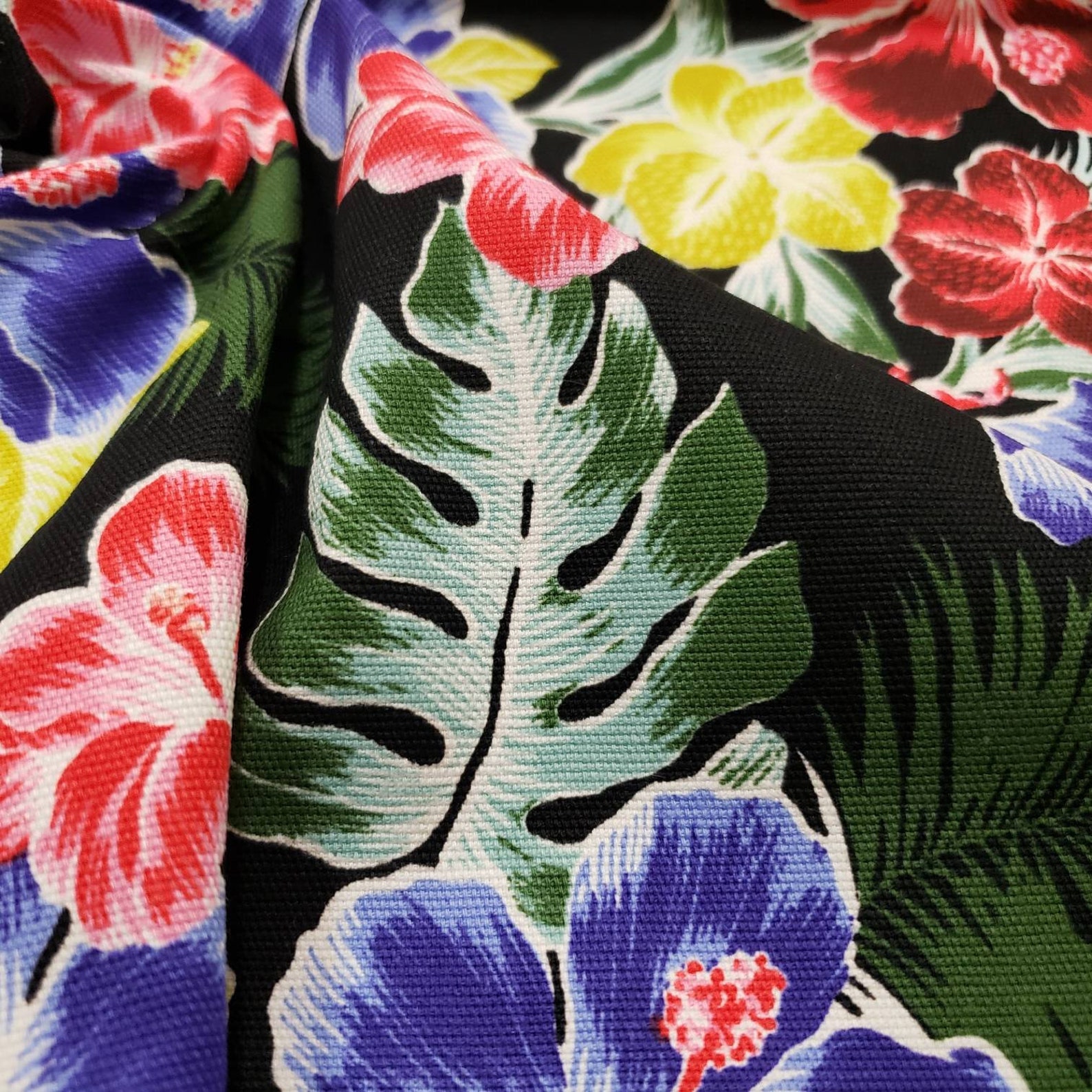 Hibiscus and Tropical Plants Print Cotton Stretch Twill Fabric - Etsy