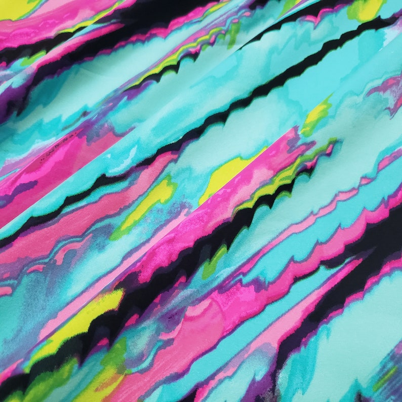 Vibrant Abstract Print Nylon Spandex Fabric Blue, Aqua, Pink, and More image 4