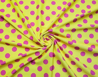 Bright Lemon Yellow & Hot Pink Polka Dot 4-Way Stretch Nylon Spandex Swimsuit Fabric – Sold by the Yard