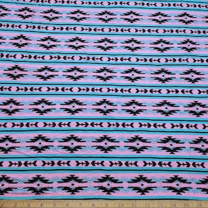 Ethnic Stripe Rayon Spandex Knit Fabric: Pink Blue Black Apparel - 2-Way Stretch