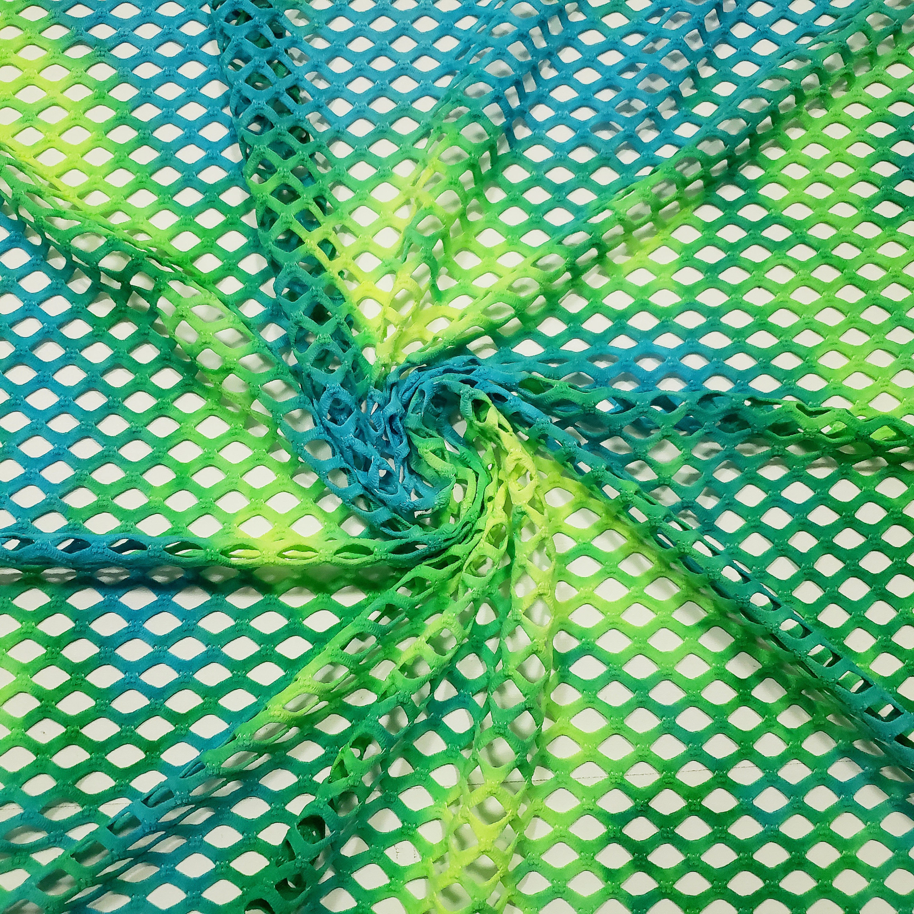 Marine Green Tie Dye Diamond Fishnet 4Way Stretch Fabric-Serene and Stunning-Perfect for Apparel, Bikini Cover Ups, Swimwear, and Activewear
