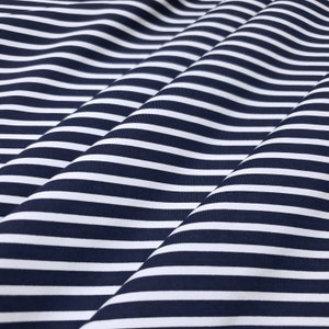Mini Stripe Print Nylon Spandex Fabric - White and Dark Navy