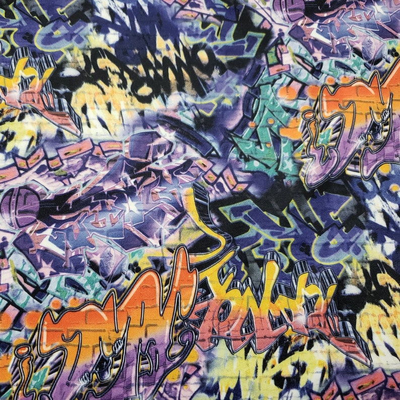 Graffiti Print Poly Spandex Fabric | Etsy