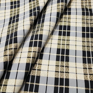 Light Gray and Black Plaid with Gold Lurex Yarn Dyed Taffeta Fabric by the Yard