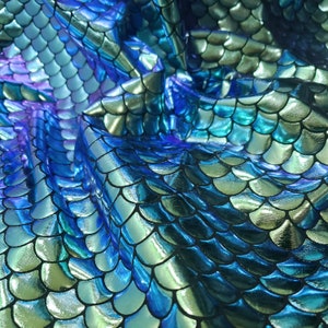 Iridescent Mermaid Scales 4-Way Stretch Fabric - Deep Sea Green - Mermaid Scales Fabric Iridescent Design Hologram Metallic Nylon Spandex