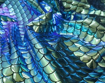 Iridescent Mermaid Scales Fabric: Deep Sea Green 4-Way Stretch Nylon Spandex