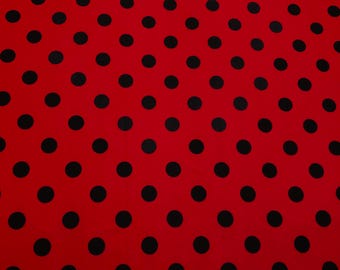Red Polka Dot Poly Spandex Fabric – 4-Way Stretch Lightweight Knit