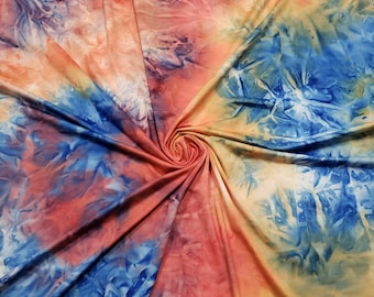 Fire Tie Dye Poly Spandex Swimsuit Fabric: Orange, Blue, Green