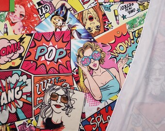 Pop Art Collage Print DTY Knit Fabric Comic Book Manga Style (Slightly  Flawed)