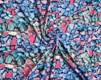 Underwater River Rocks Print 4-Way Stretch Nylon Spandex Fabric Swimsuit Fabric by the Yard