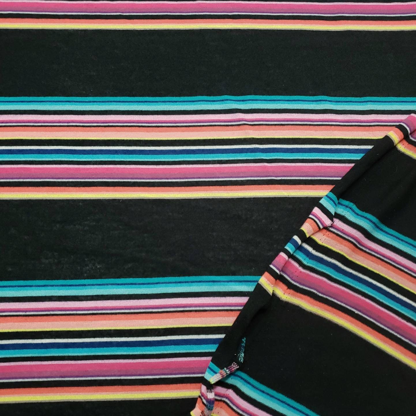 Colorful Yarn Dyed Stripes on Black Lightweight Poly Rayon | Etsy