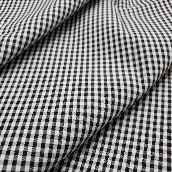 Yarn-Dyed Mini Gingham Taffeta Fabric - Black and White - Non-Stretch, 50" Wide - Sold by the Yard