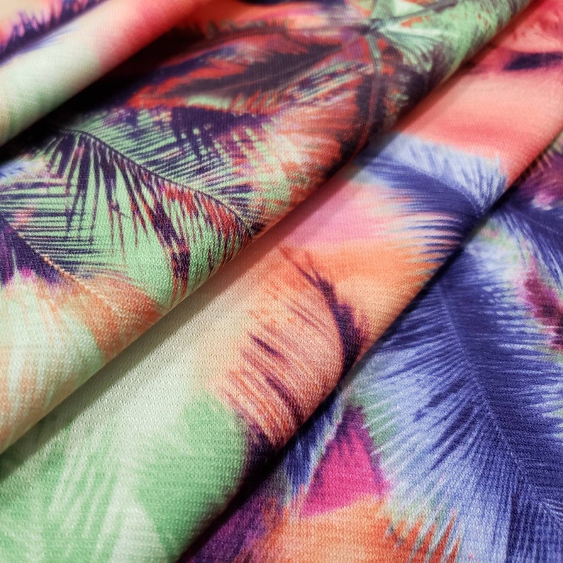 Colorful Abstract Palms Print Ponte de Roma Knit Fabric by the Yard