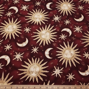 Celestial Bodies, Suns, Moons, Stars and Constellations 5th Dimension Print Cotton Woven Fabric by the Yard