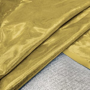 Gold Shiny Mystique Foggy Foil 4-Way Stretch Spandex Fabric - Ideal for Swimwear, Dancewear, Activewear