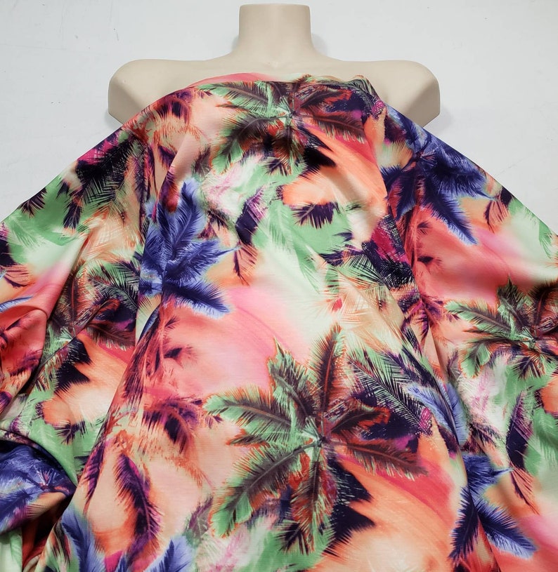 Colorful Abstract Palms Print Ponte de Roma Knit Fabric by the Yard