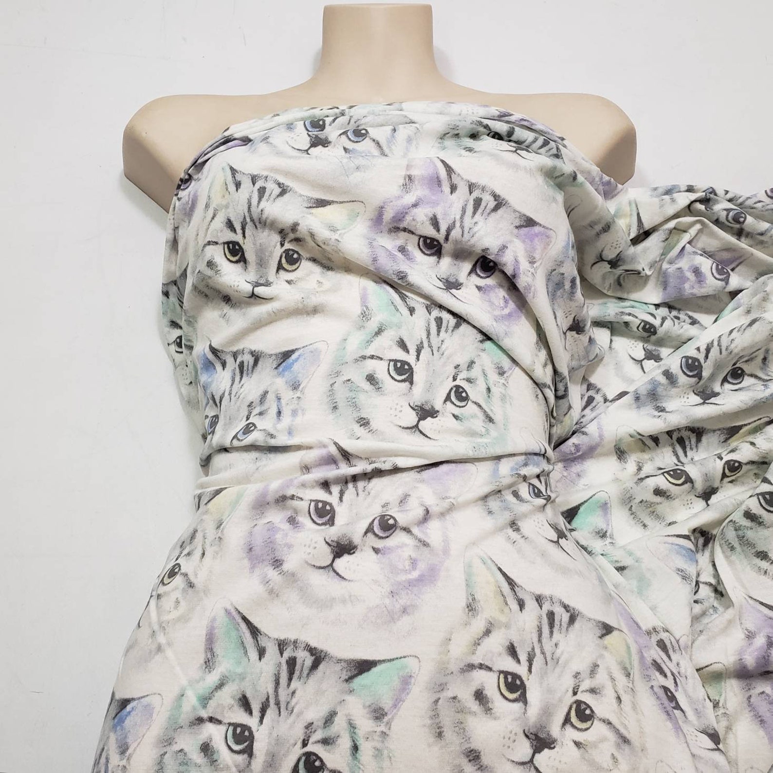 Big Cute Cat Faces 100% Cotton Jersey Fabric by the Yard - Etsy