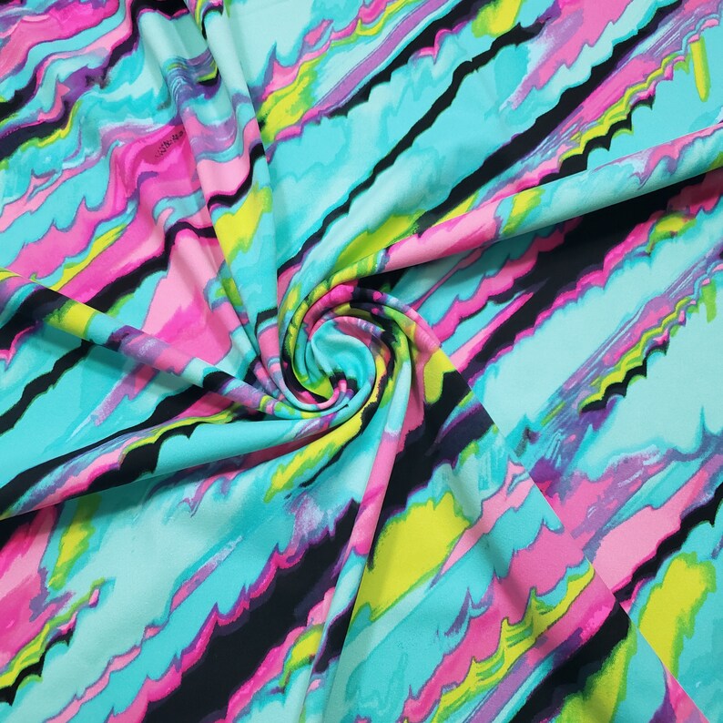 Vibrant Abstract Print Nylon Spandex Fabric Blue, Aqua, Pink, and More image 5