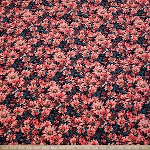 Floral Cotton Spandex Jersey Knit – Salmon Teal Orange Black 4-Way Stretch Knit Fabric by the Yard