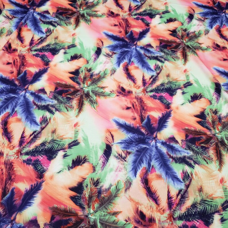 Colorful Abstract Palms Print Ponte de Roma Knit Fabric by the Yard