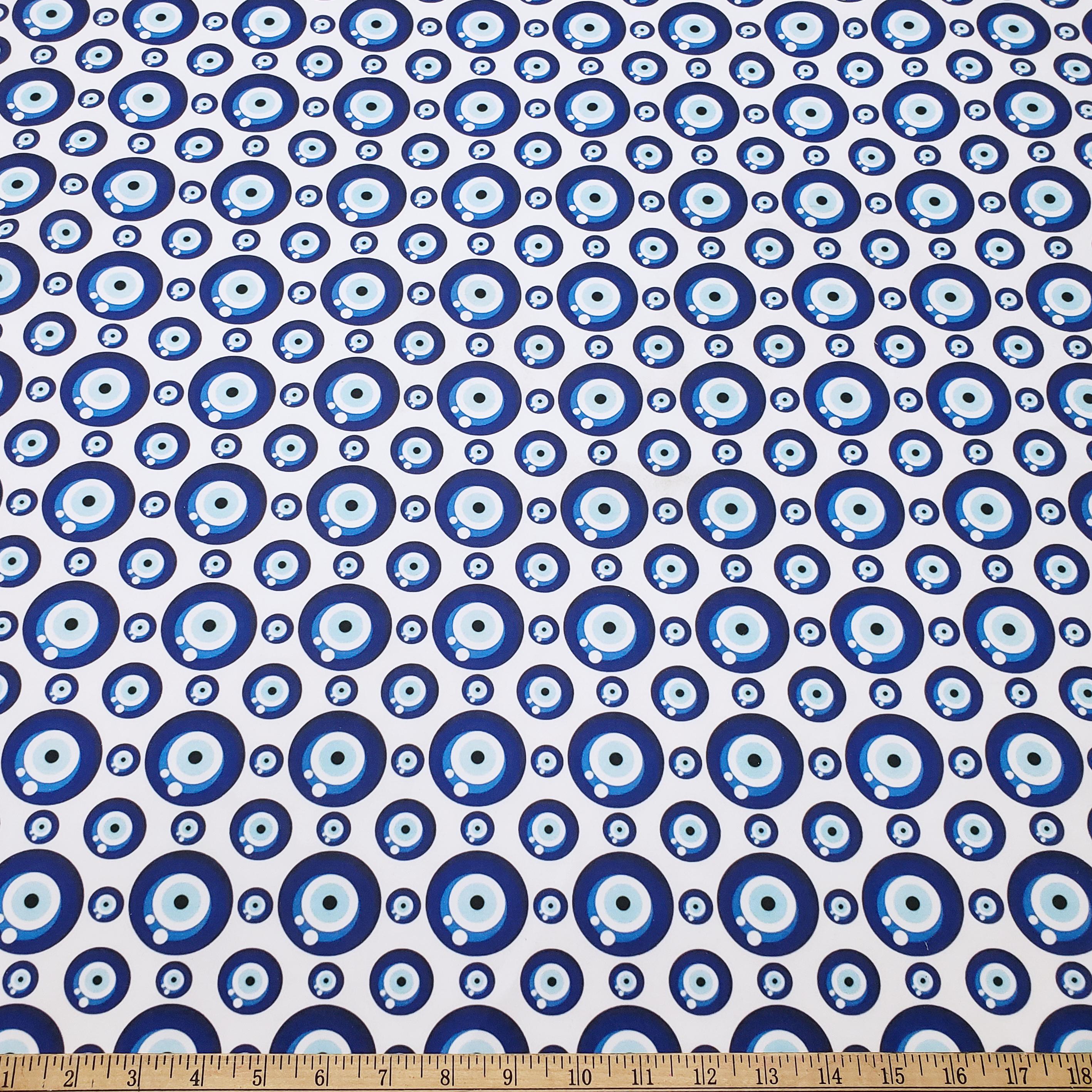 Evil Eye Print Fabric: Blue Nazar Eyes, 4-way Stretch Poly Spandex