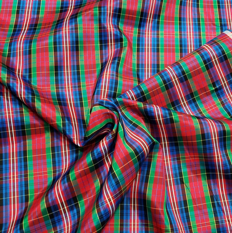 Red, Green, Blue, Black, White Yarn Dyed Plaid Taffeta Fabric by the Yard image 6