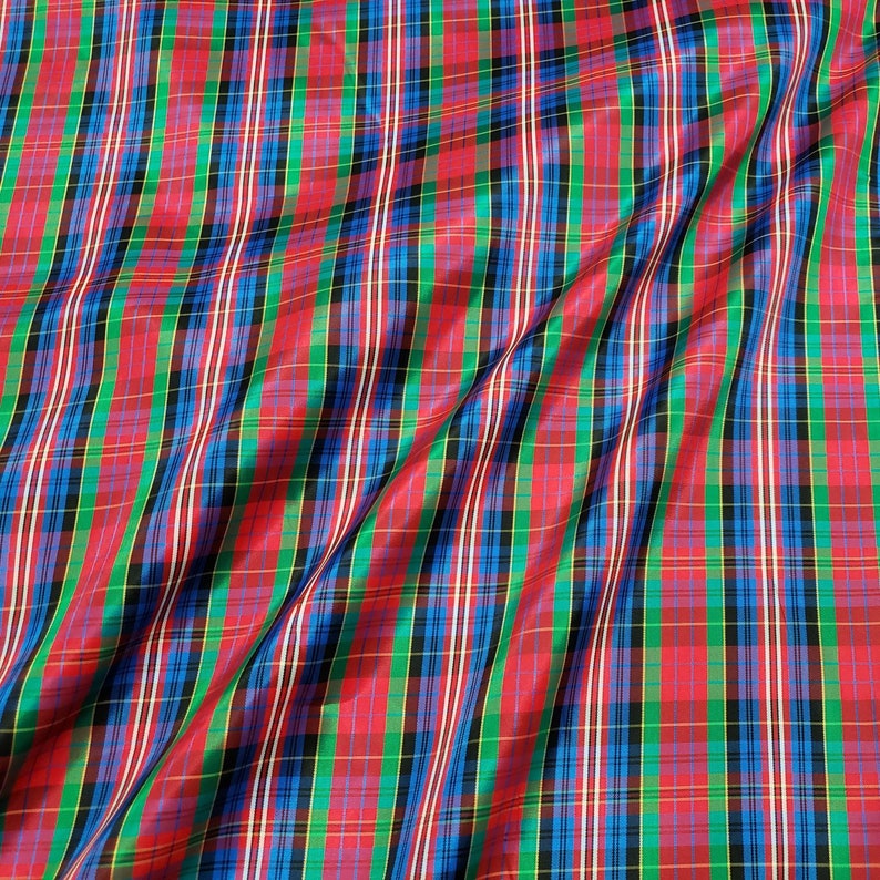 Red, Green, Blue, Black, White Yarn Dyed Plaid Taffeta Fabric by the Yard image 3